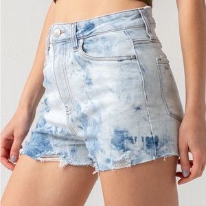 RSQ Acid Wash Curvy High Rise Jean Shorts with Frayed Bottoms